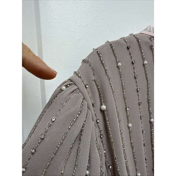 New MAC DUGGAL Size 18 Purple 93622  Puff Long Sleeve Beaded Midi Cocktail Dress - Picture 12 of 12